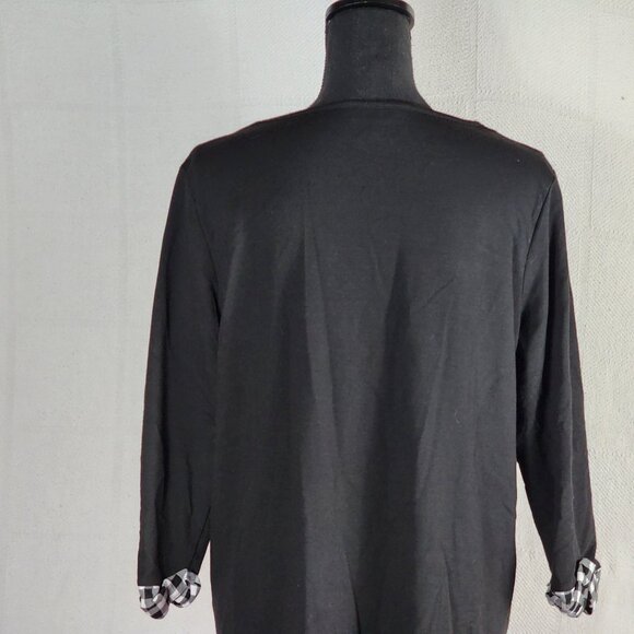 Apt. 9 Black w/Black Check Layer Roll Sleeves Poly Rayon Span Pull Over Top L - Picture 11 of 16